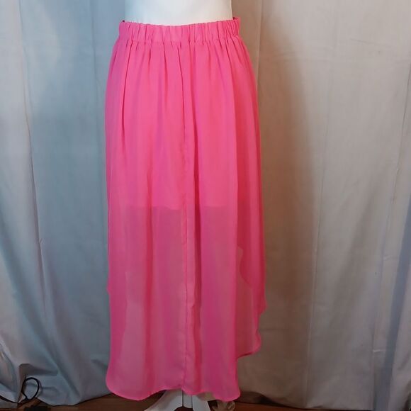 Neon Pink High Low Skirt - Picture 3 of 6